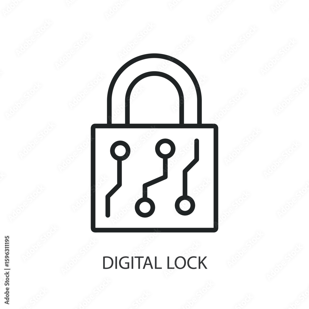 Sticker digital lock thin line vector icons.