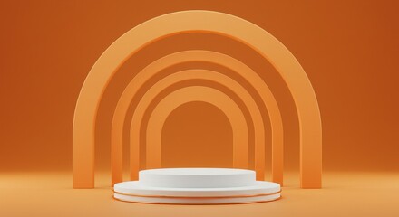 Obraz premium Minimal Stage with Orange Arches for Product Presentation