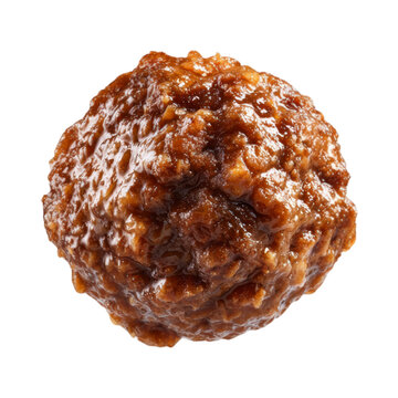 Delicious Single Braised Pork Meatball, Glazed and Juicy isolated On Transparent Png Background.