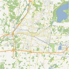 Map of Springfield in Ohio in a normal road map style. Contains layered vector with roads water, parks, etc.