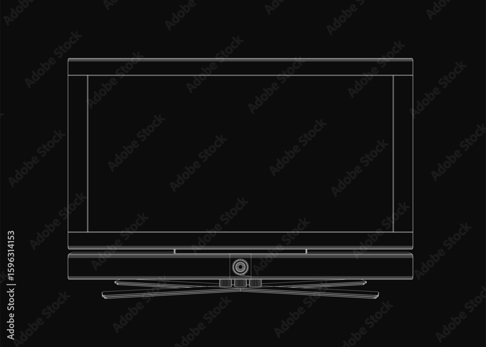 Fototapete flat screen television line drawing on black background features clear screen dimensions and wirefra