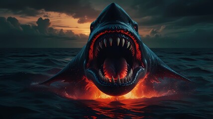 Attack of a terrible shark. Generative ai