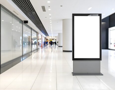 Blank advertising billboard in a modern shopping mall corridor. - Powered by Adobe