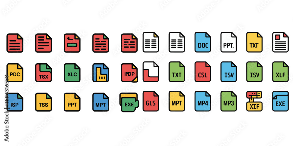 Fototapete A collection of various file format icons displayed in a grid pattern on a white background