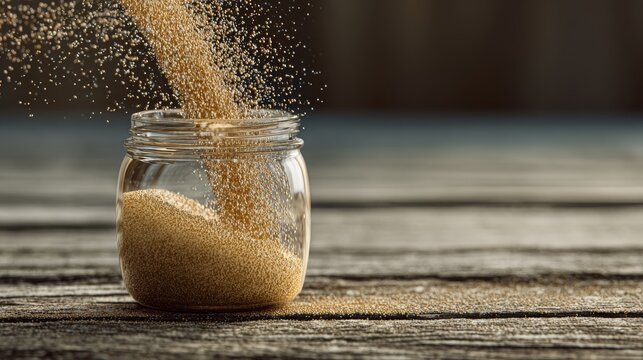 Brown sugar pouring into a glass jar - Powered by Adobe