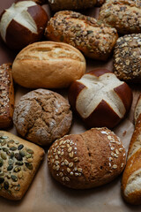 Various types of crusty German buns