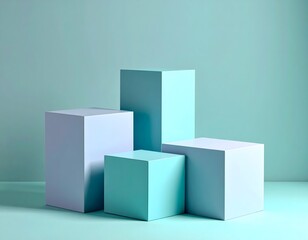 Pastel-colored cube displays arranged in a modern, minimalist presentation.