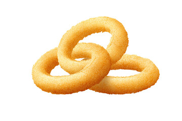 Fototapeta premium Golden Crispy Onion Rings Isolated on White Transparent Background