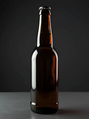 Solitary brown bottle, a silent sentinel awaiting its moment of effervescent release. Shadows play across its curves, hinting at deep, complex flavors.
