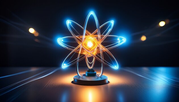 a miniature model of an atom glowing inside its - Powered by Adobe