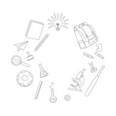 Obraz premium School Supplies and Science Equipment Border in Outline Illustration