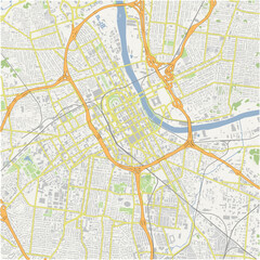 Map of Nashville Center in Tennessee in a normal road map style. Contains layered vector with roads water, parks, etc.