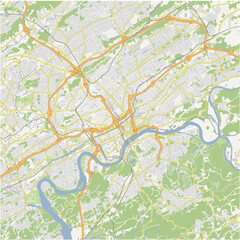 Fototapeta premium Map of Knoxville in Tennessee in a normal road map style. Contains layered vector with roads water, parks, etc.