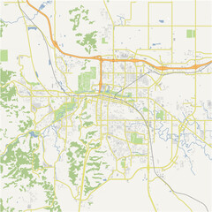 Obraz premium Map of Rapid City in South Dakota in a normal road map style. Contains layered vector with roads water, parks, etc.