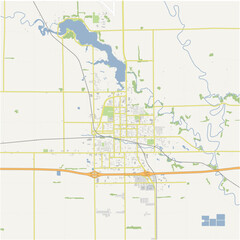 Map of Mitchell in South Dakota in a normal road map style. Contains layered vector with roads water, parks, etc.