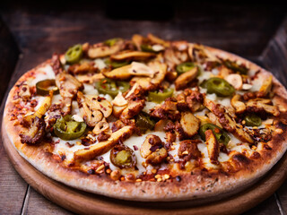 Gyros Pizza with jalapeno pepper and mozzarella cheese. Soft focus. Close up.