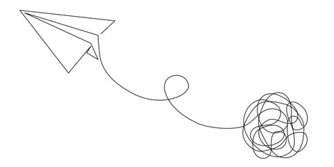 Paper Plane Journey from Chaos to Clarity - Minimalist One Line Art'Concept of Progress and Freedom.Earth with plant Continuous line drawing. Earth globe with plant sprouted inside eps 10