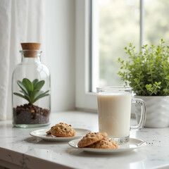 breakfast with milk and cookies