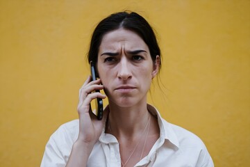 young man talking on the phone, girl wear white shirt and taking on call, angry women call on phone, call, angry woman making a phone call