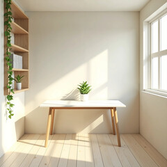modern dining room with table with green plant vine 