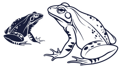 Two frogs line art silhouette vector