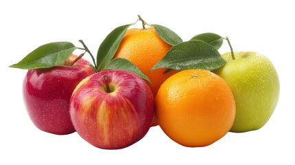Fresh Fruits in Simple Arrangement: A clean and simple arrangement of fresh fruits like apples and oranges, isolated on a Transparent background, PNG file.