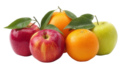Fresh Fruits in Simple Arrangement: A clean and simple arrangement of fresh fruits like apples and oranges, isolated on a Transparent background, PNG file.