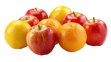 Fresh Fruits in Simple Arrangement: A clean and simple arrangement of fresh fruits like apples and oranges, isolated on a Transparent background, PNG file.