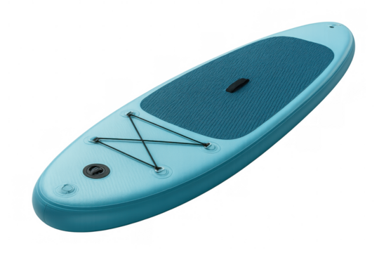 Light blue inflatable sup board isolated on transparent background, perfect for watersports and summer activities