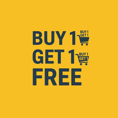 Obraz premium Vector Promotional Banner with Buy One Get One Free Text and Shopping Cart Icons in Bold Typography
