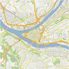 Map of Pittsburgh Center in Pennsylvania in a normal road map style. Contains layered vector with roads water, parks, etc.