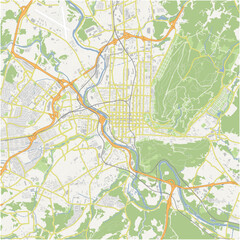 Map of Reading in Pennsylvania in a normal road map style. Contains layered vector with roads water, parks, etc.