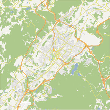 Map of Scranton in Pennsylvania in a normal road map style. Contains layered vector with roads water, parks, etc.