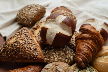 Various types of crusty German buns