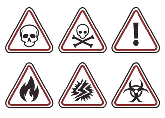 set of warning signs line art silhouette illustration vector