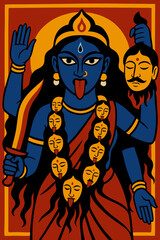 Mahakali Indian Traditional Art Flat Vector Illustration