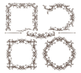 Vintage Baroque Victorian frame border, frame flower pattern vector floral engraved scroll ornament leaf retro decorative design. filigree calligraphic heraldic shield swirl