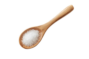 Sea Salt Crystals in Wooden Spoon, Isolated on White Transparent Background