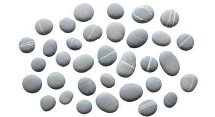 Smooth grey stones with white stripes isolated on a transparent background