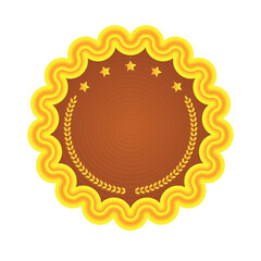 Golden award badge with wavy edges, stars, and laurel leaves. Perfect for certificates, achievements, excellence recognition, premium labels, and branding design. Vector illustration.