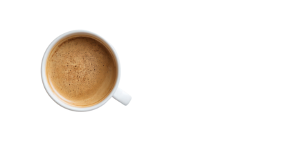 Coffee Cup and Laptop in Flat Lay: A flat lay featuring a coffee cup and a laptop, symbolizing productivity, isolated on a Transparent background, PNG file.