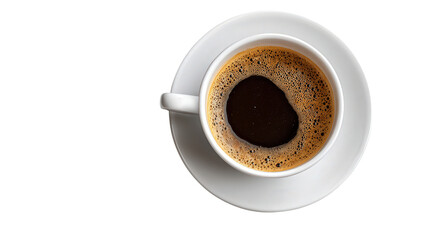 Fototapeta premium Coffee Cup and Laptop in Flat Lay: A flat lay of a coffee cup and laptop, representing a productive work environment, isolated on a Transparent background, PNG file.