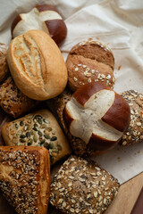 Different types of crusty German buns