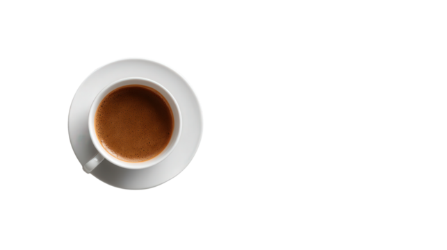 Coffee Cup and Laptop in Flat Lay: A flat lay of a coffee cup and laptop, representing a productive work environment, isolated on a Transparent background, PNG file.