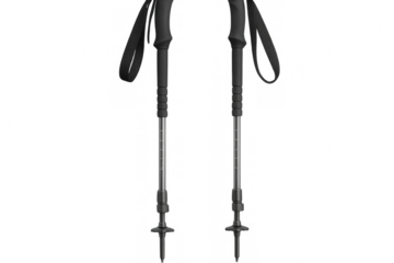 Pair of trekking poles hanging against a transparent background, poised for outdoor adventures and ready for hiking and exploration