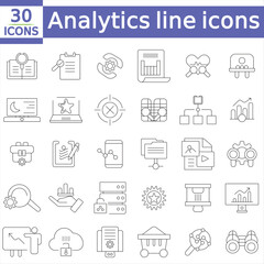   Analytics line editable icon set.