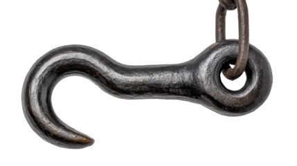 Construction Hook Icon: Icon of a construction hook, used for lifting heavy materials, isolated on a Transparent background, PNG file.