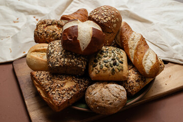 Different types of crusty German buns