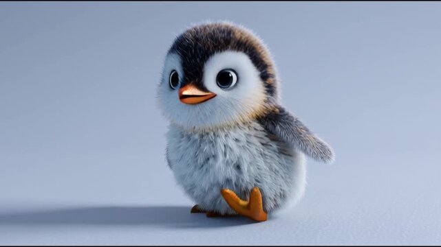 A cute baby penguin standing alone, a charming and adorable creature with fluffy feathers and endearing eyes