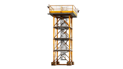 Construction Site Tower Icon: Icon of a construction site tower, used for elevated work platforms, isolated on a Transparent background, PNG file.